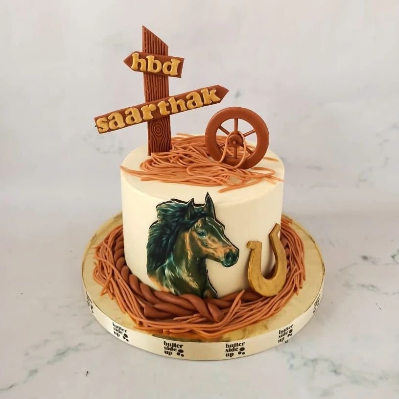A horse theme cake complete with a lucky horseshoe 😁🐎

Let @buttersideup_bakery make your special moments even more memorable with our delectable (and gorgeous!) creations ☺️

Call or WhatsApp +919513144558 now to order. Home delivery possible all 