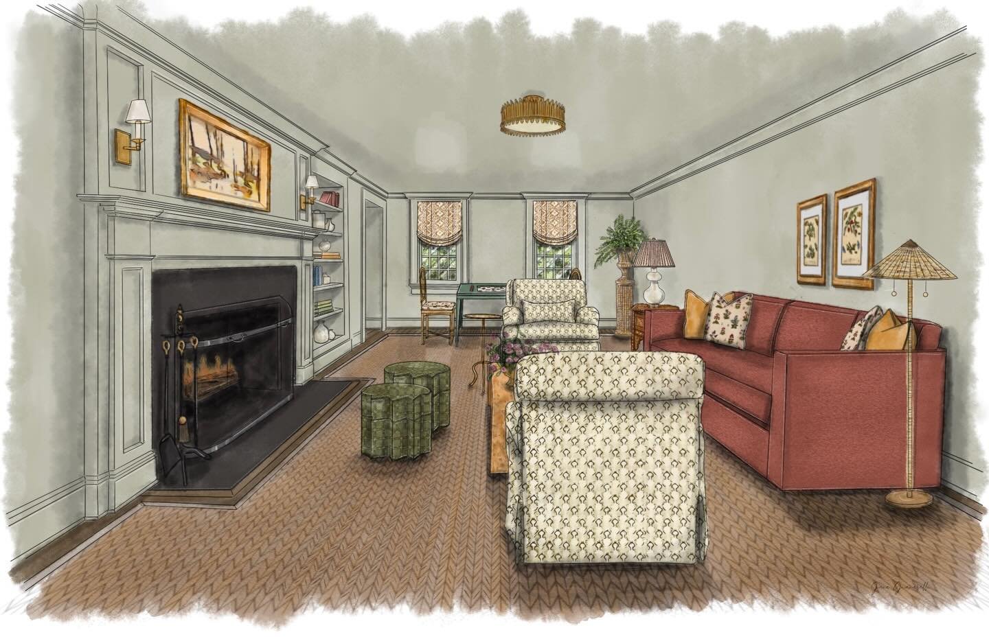 New year, new projects ✨ Room layout + scheme &mdash;> concept board &mdash;> rendering! @janegianarelli 

So excited to share this cozy living room&mdash;layered, timeless, and made for slow winter days. Hello, 2026 👋🏻 

&bull;
&bull;
&bull;