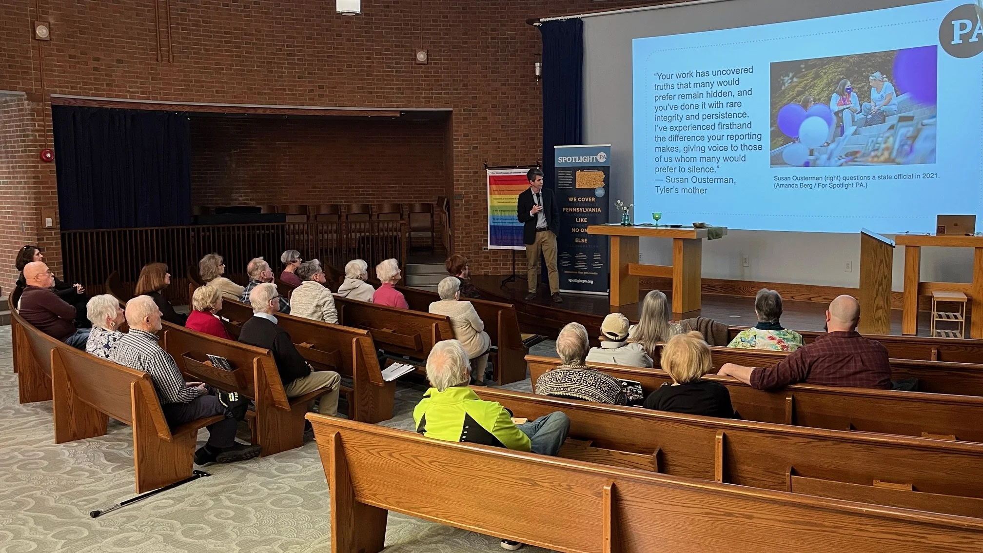 Journalist Ed Mahon presented on March 15, 2026, describing the important investigative work being done by the nonprofit SpotlightPA.