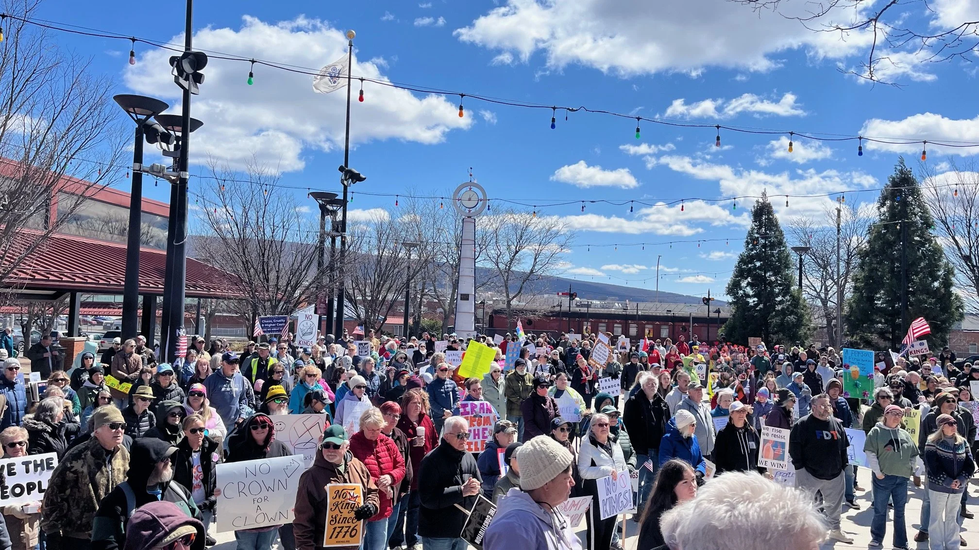 On March 28, 2026, UUFBC proudly sponsored the Indivisible Blair County No Kings 3 rally at Heritage Plaza rally and a mile-long march across the 17th St Bridge in Altoona. Speaking on behalf of UU, Denice Rodaniche explained our close relationship t