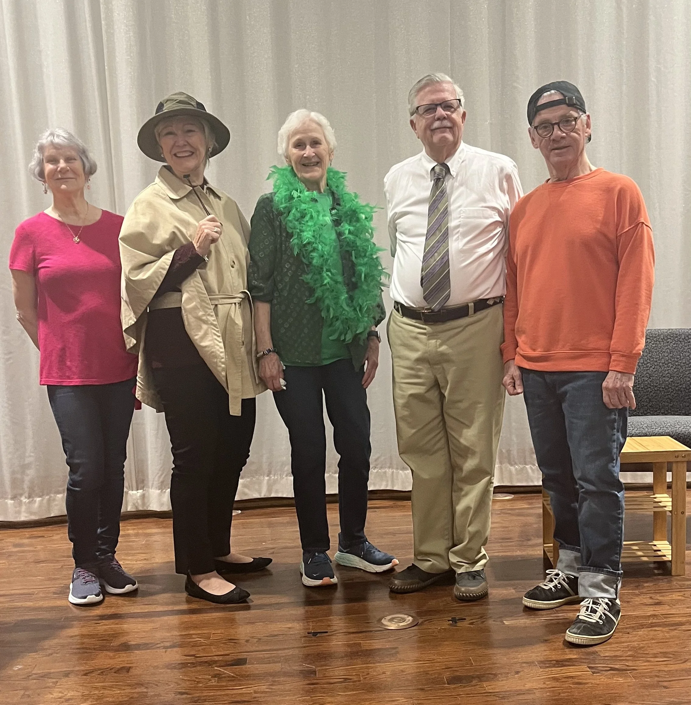 April 5, 2026: an Easter Conundrum Skit, script by Kathy Muller; performers Gail Thompson, Denice Rodaniche, Diane Osgood, John Grove, Dwight Kennedy.