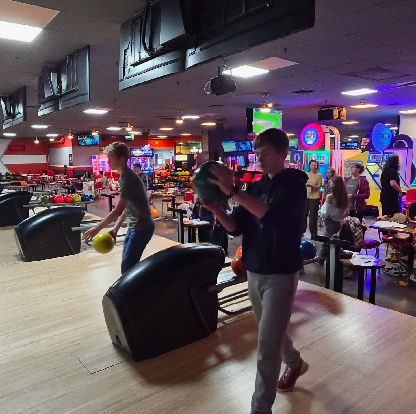 On Wednesday, our 7th Grade Physical Science class headed to the bowling alley! We have been learning about force &amp; motion, velocity,  friction &amp; acceleration and will soon begin learning about kinetic &amp; potential energy, so we decided to
