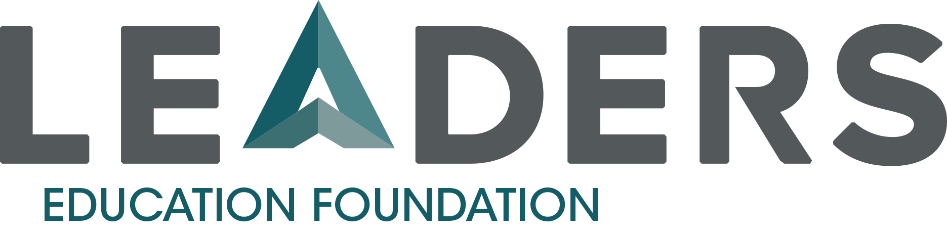 Logo for the Leaders Education Foundation featuring the word "LEADERS" with a stylized arrow pointing upward replacing the letter "A," and "EDUCATION FOUNDATION" written below in smaller letters.