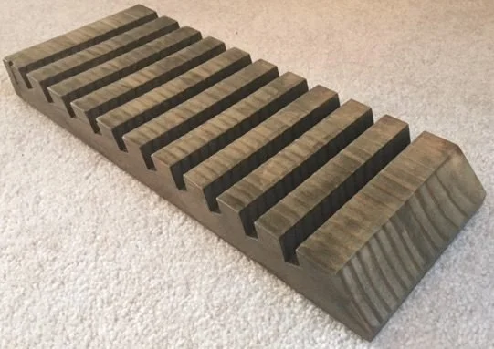 Slotted wood board display for wallets