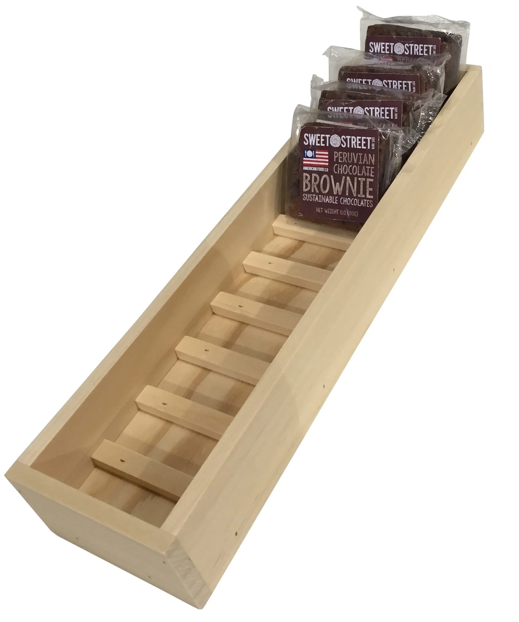 Tray-style pine countertop display for brownies