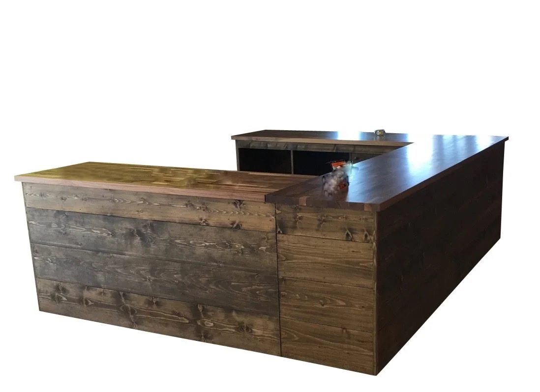 Dark walnut U-shaped customer service counter
