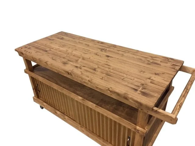 Long rolling cart with plank top and push handle