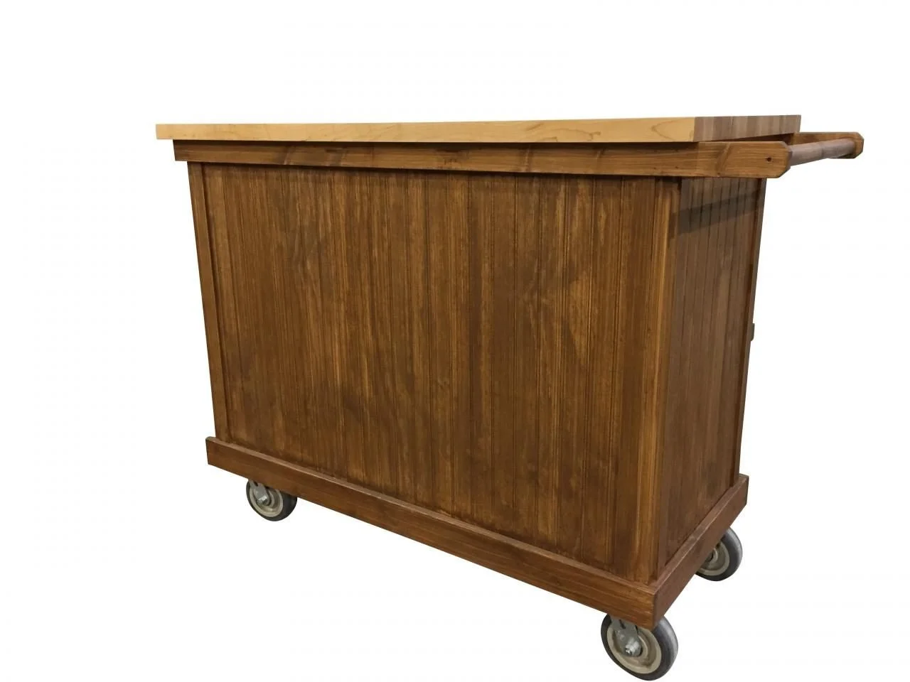Small rolling sales counter with a beadboard front and push handle