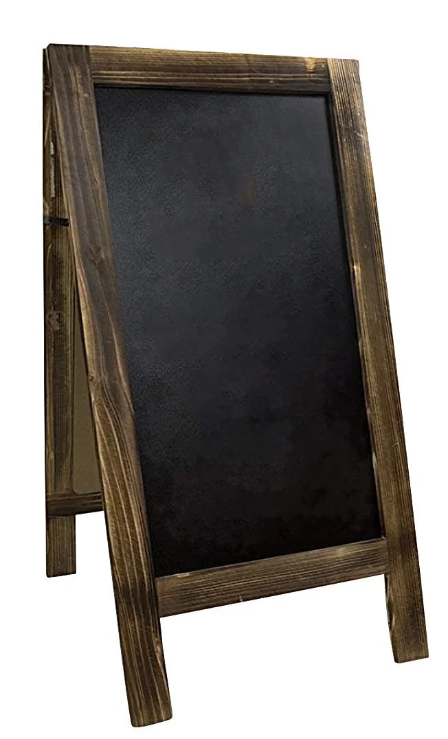 Dark stained folding sandwich board chalkboard sign