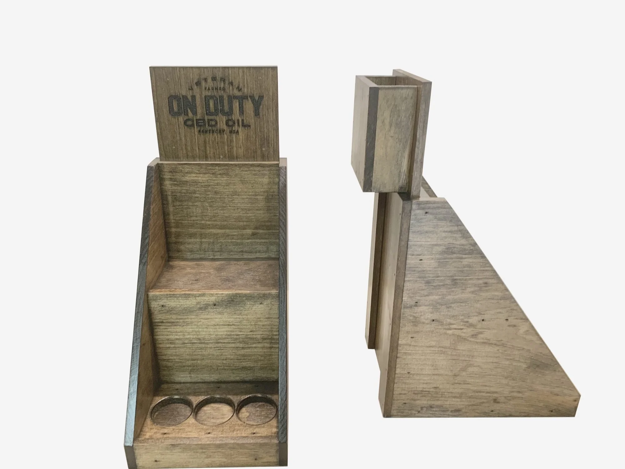 Countertop display with angled sides and bottle holes