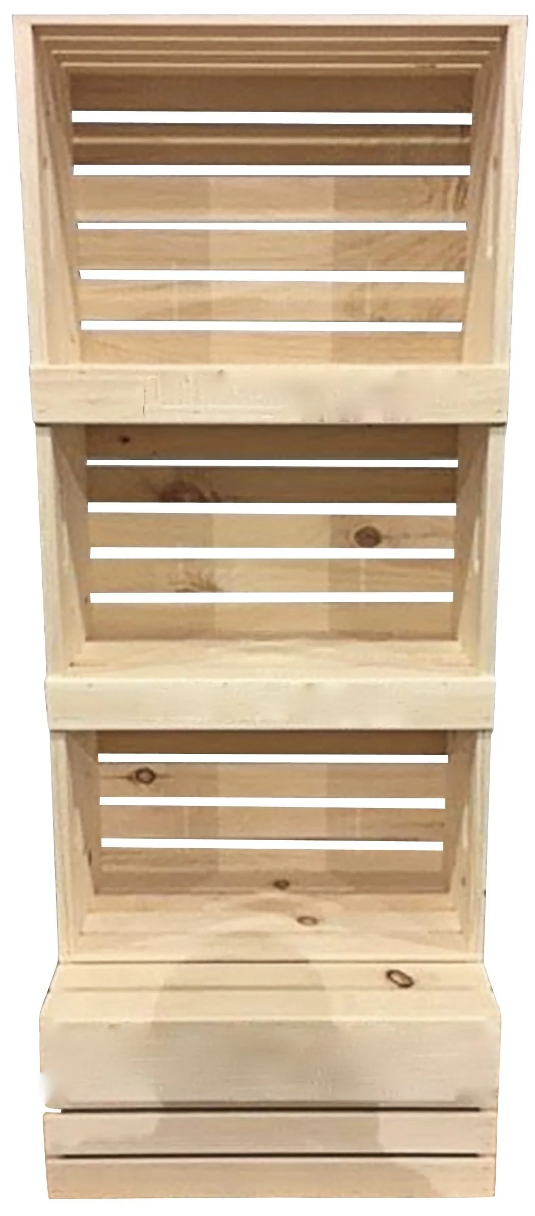Stacked pine crate floor merchandiser