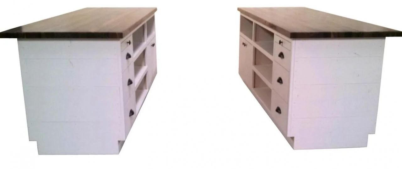 Straight white shiplap cash wrap counter with dark top