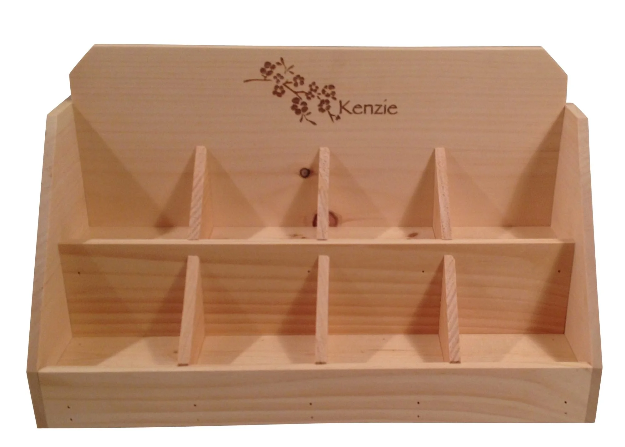 Eight-compartment countertop display with logo imprint