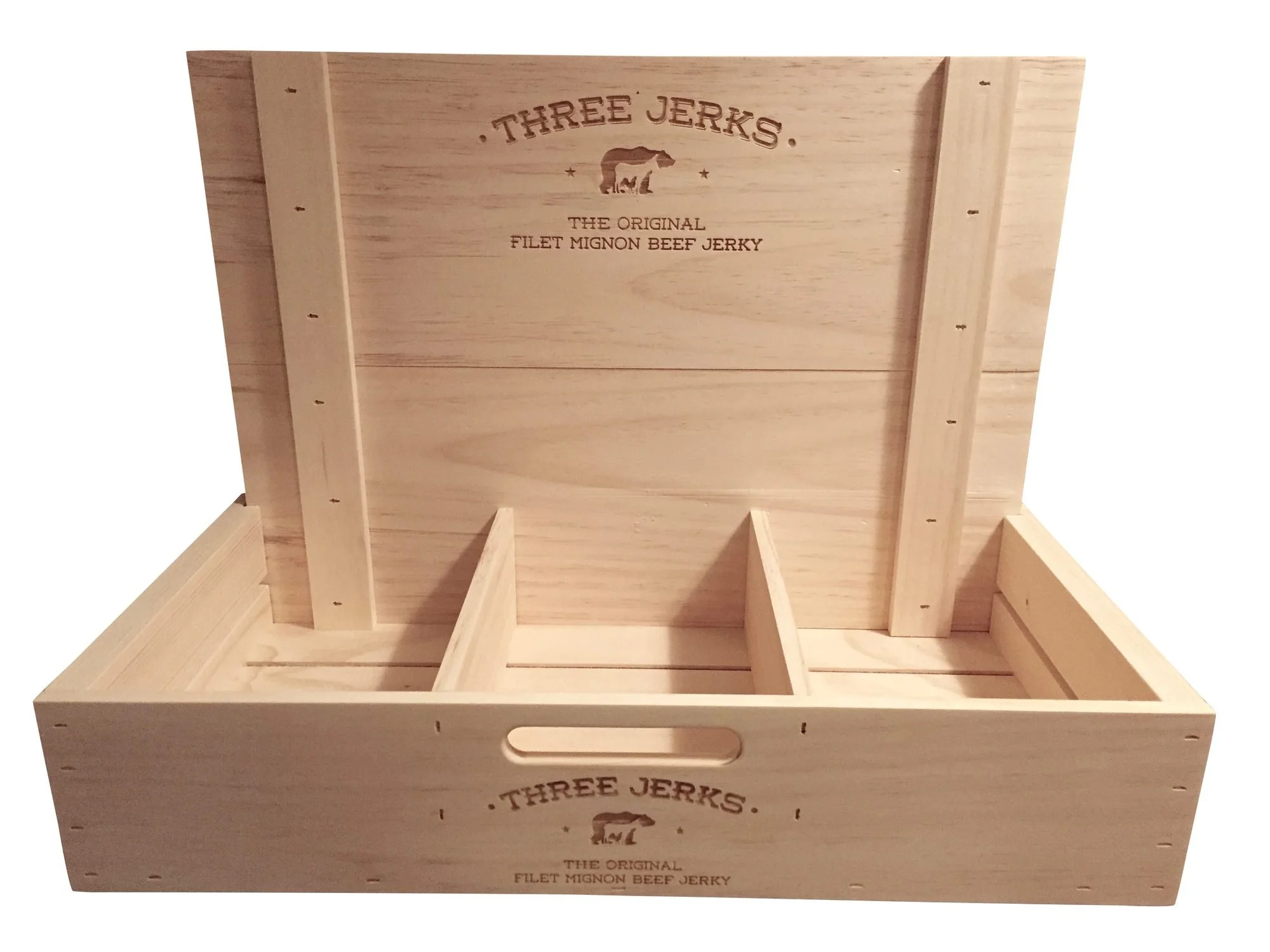 Pine jerky crate display with removable lid and backboard