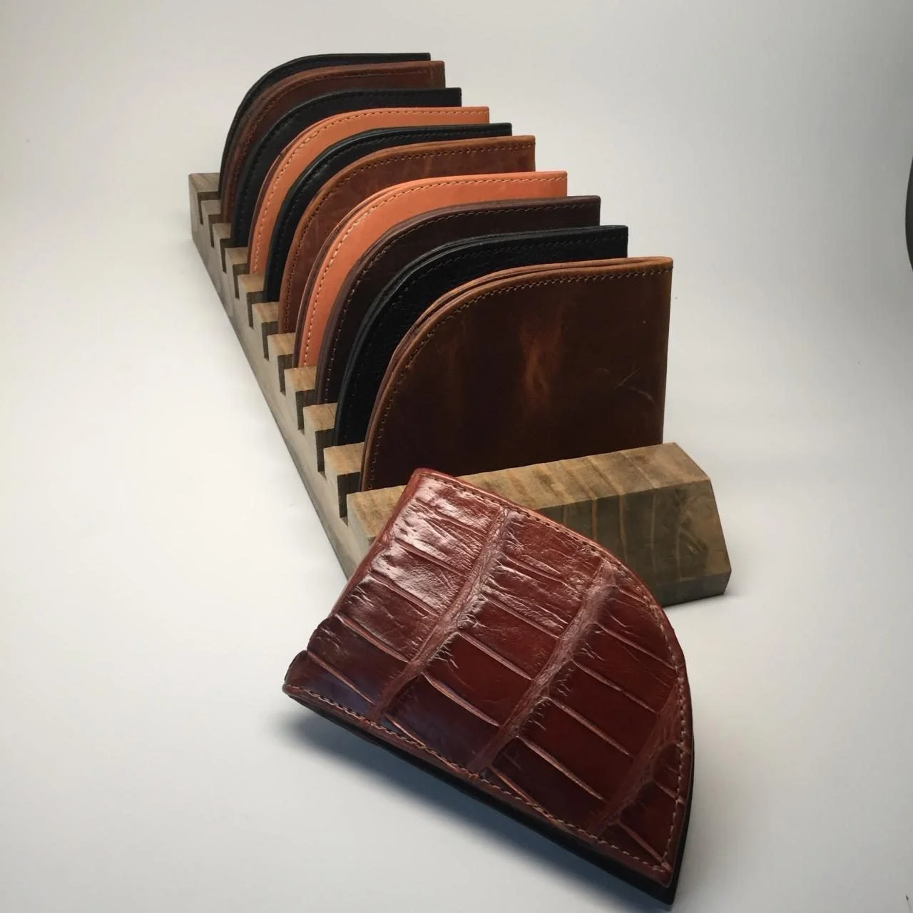 Slotted wood wallet display