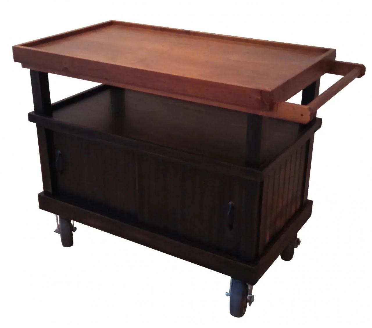 Two-tone rolling serving cart with tray top for hotels and restaurants