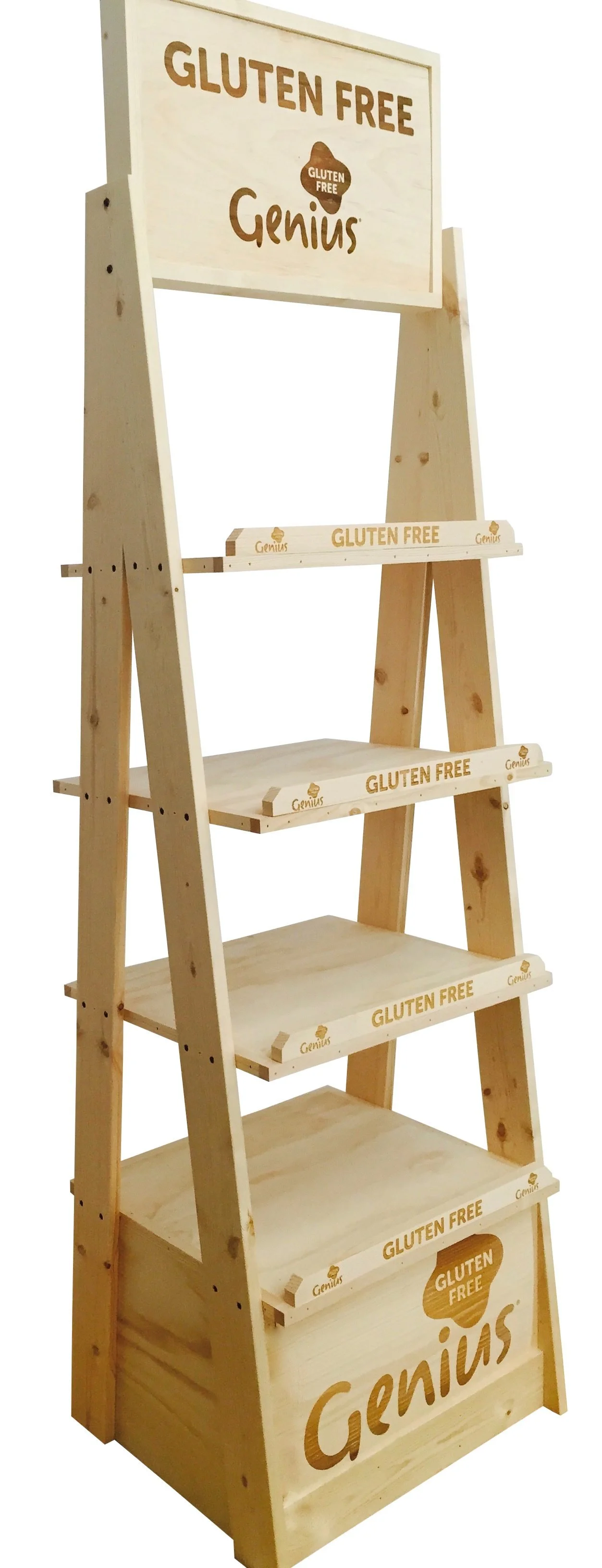 Pine ladder bread display with laser-etched sign