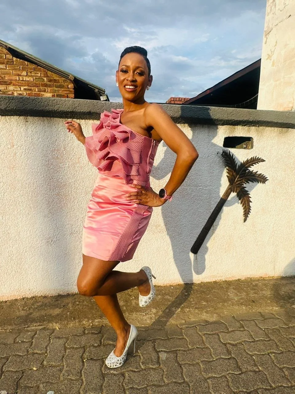 OffShoulder Mini Dress with Front Ruffle