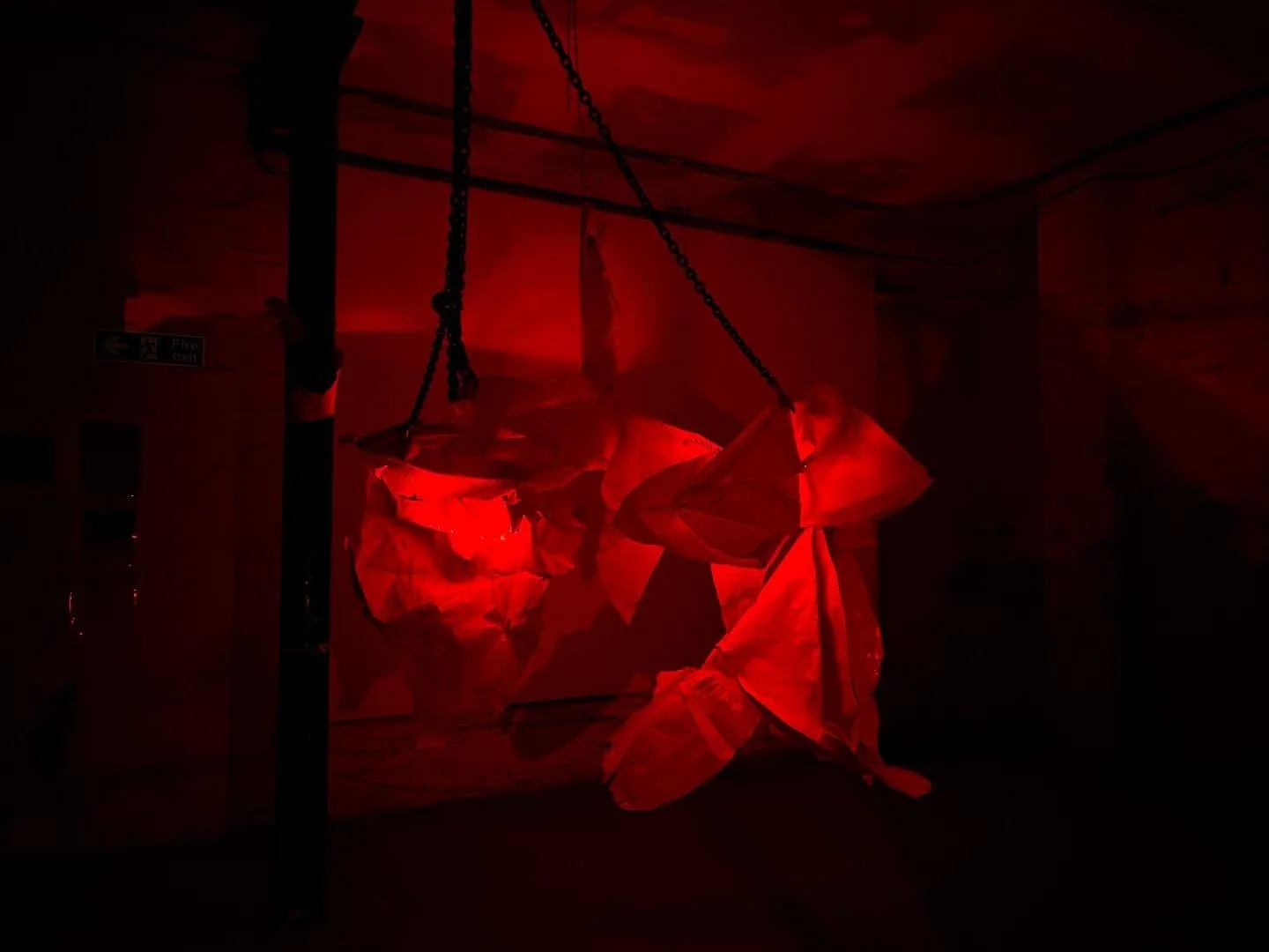 What you left behind
Scaffold cladding (from the Mackintosh Building) suspended from 8mm tow chain sling and 3mm chain with found washers
@
GSA MFA DEGREE SHOW 2025
29th May &ndash; 8th June, 10am &ndash; 6pm daily
The Glue Factory, Farnell Street, G