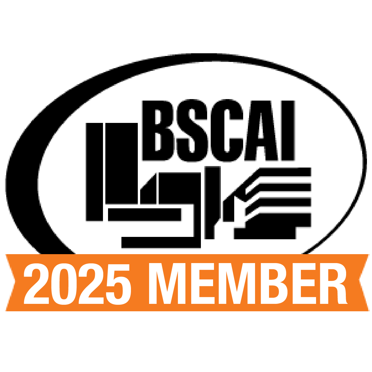Black background with the text "Official Member" at the top and "2025 MEMBER" BSCAI in white on an orange banner at the bottom.