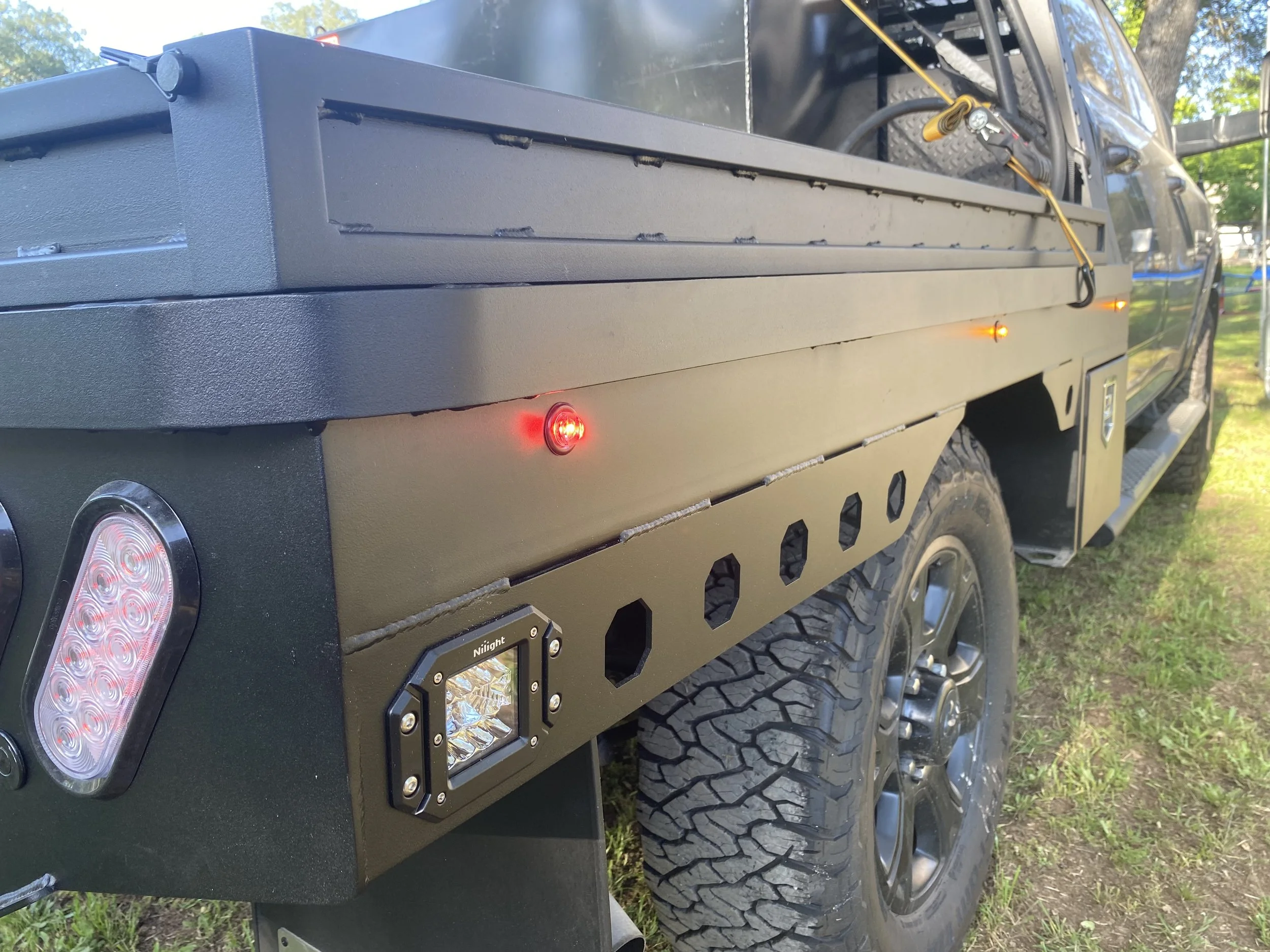 Short Bed SRW Steel Frame, Flat Black Powder Coat, Bed Rails, Rub Rails, Flood Lights