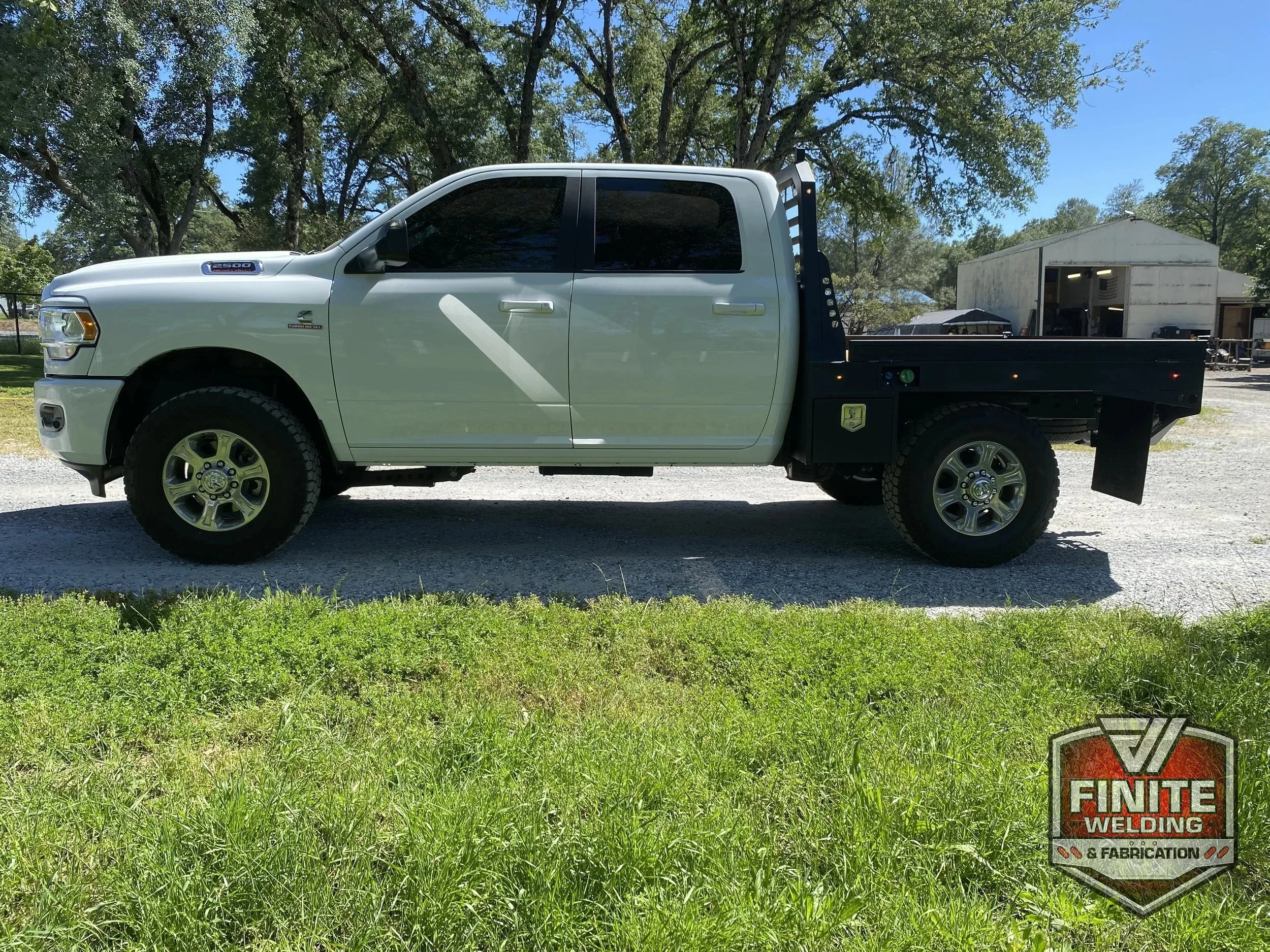 Ram 2500 white short bed flatbed, view 1
