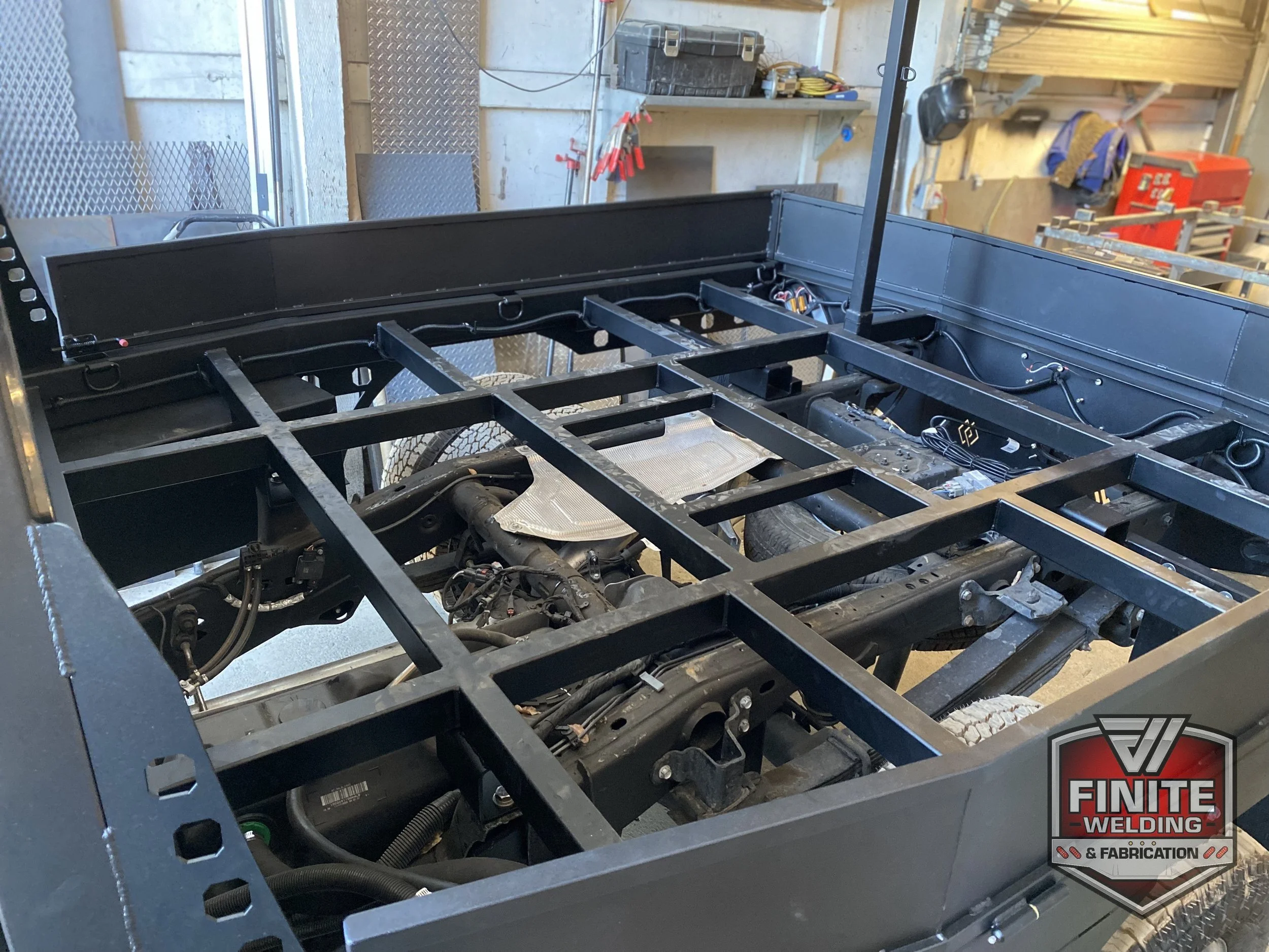 2026 Chevy Silverado 3500 dually frame before decking, overhead view