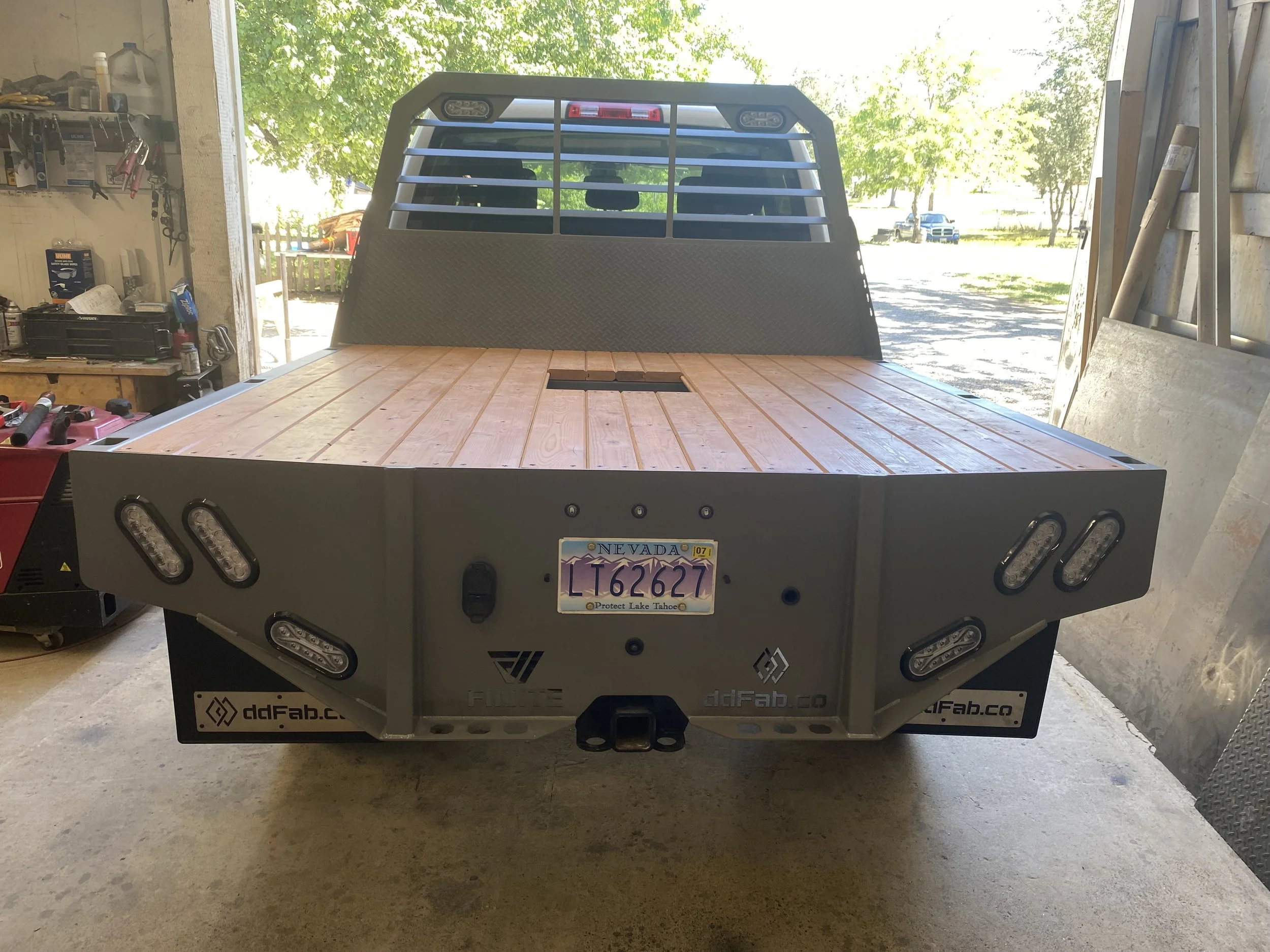 Steel Frame, Sand Blasted with Matte Clear Powder Coat, Wood Deck(2x6 Tongue and Groove with outdoor stain/sealer)