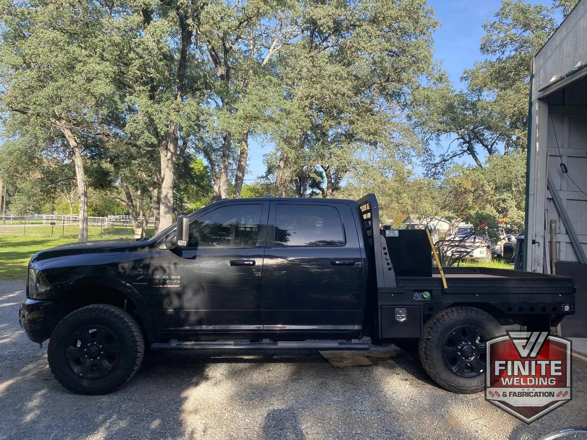 Ram 2500 black short bed flatbed, view 1