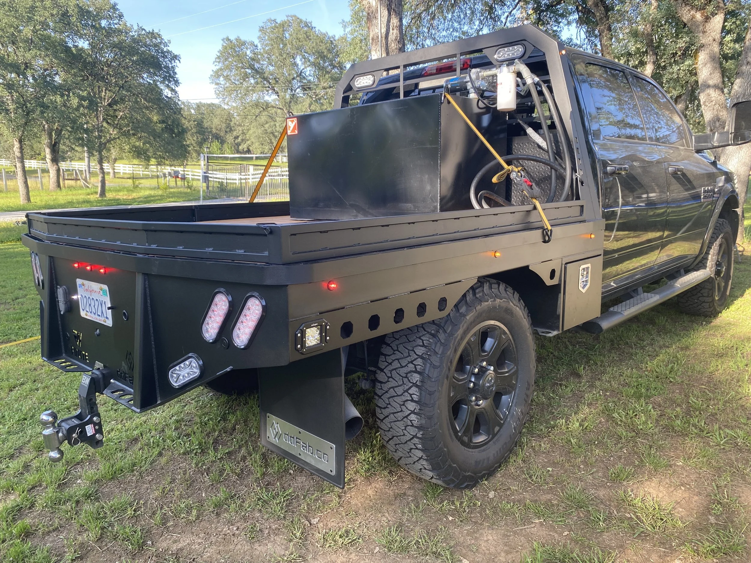 Short Bed SRW Steel Frame, Wood Deck, Flat Black Powder Coat, Bed Rails, Rub Rails, 18" Underbody Toolboxes, Flood Lights