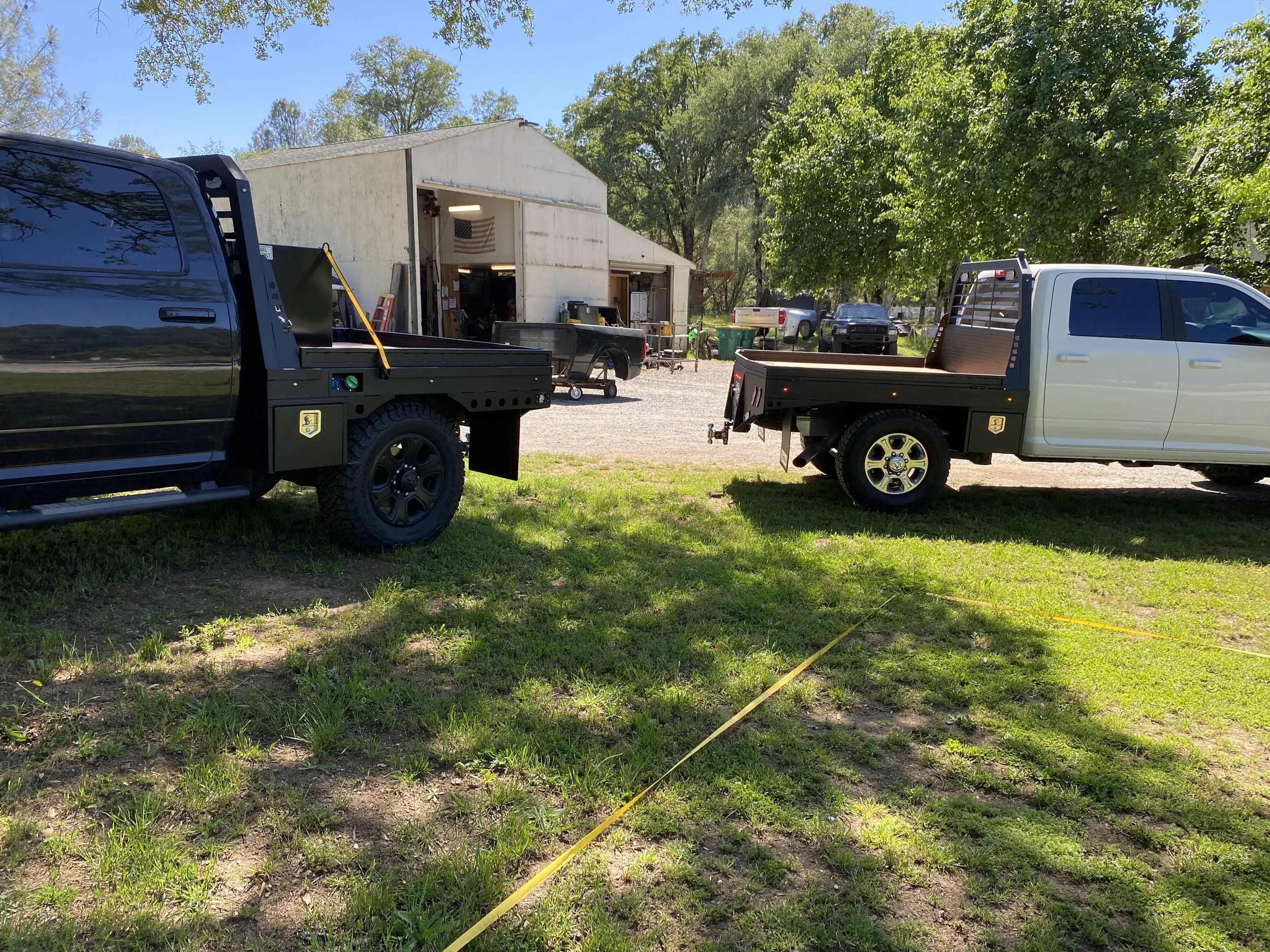 (2) Short Bed SRW Steel Frame, Wood Deck, Flat Black Powder Coat, Bed Rails, Rub Rails, 18" Underbody Toolboxes