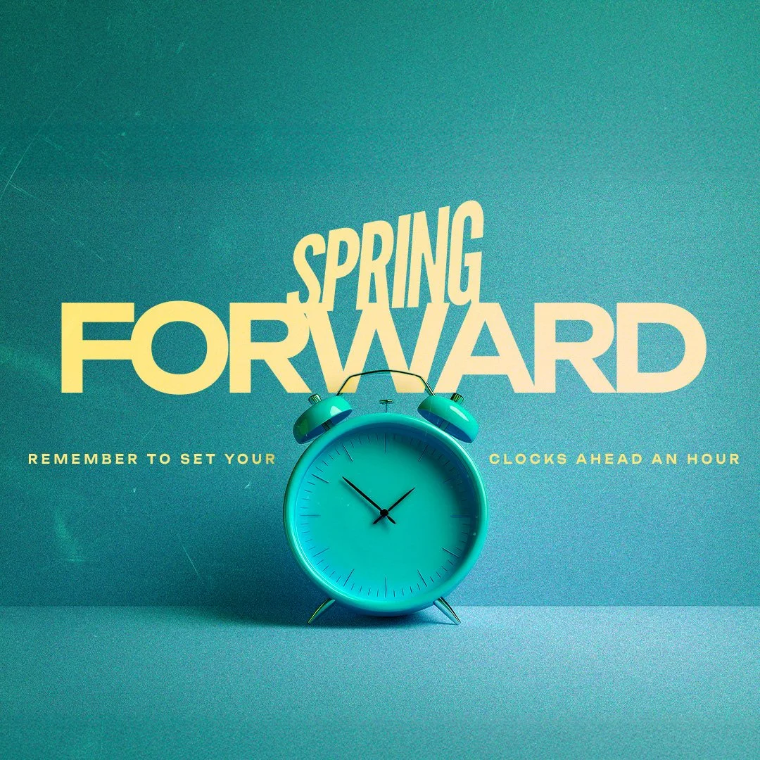 ⏰ Don't Forget! Daylight Saving Time Begins This Weekend! 

Remember to set your clocks forward one hour tonight before you go to bed! Don't let that lost hour catch you off guard - make sure to get to bed a little early so you can join us refreshed 