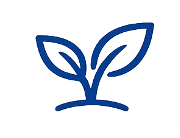 A simple, stylized blue line drawing of a sprouting plant
