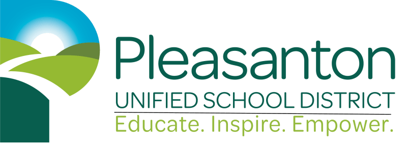 Pleasanton Unified School District logo with the slogan "Educate. Inspire. Empower."