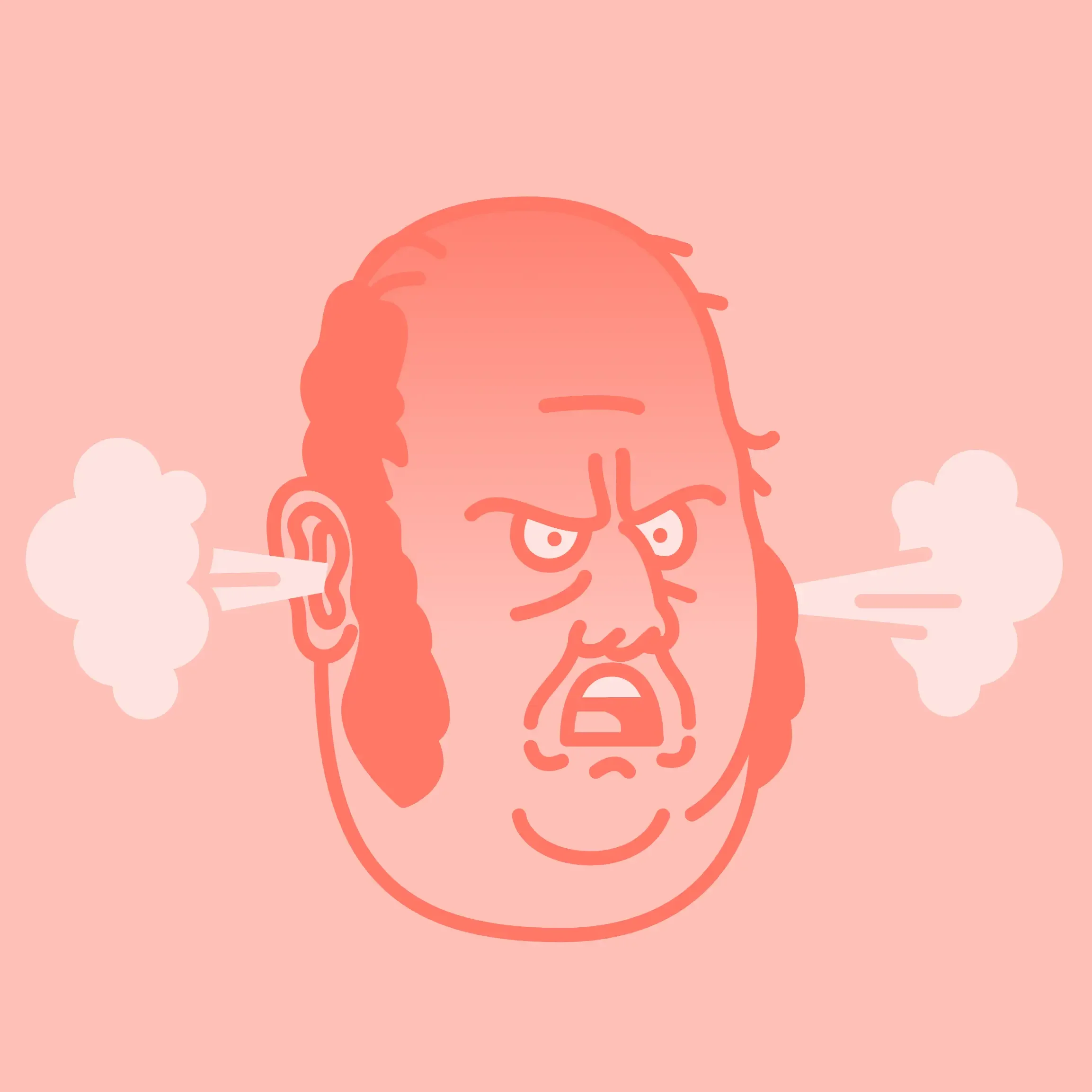 Illustration des zornigen Kabarettisten Matthias Egersdörfer mit Dampf aus den Ohren in Pfirsichtönen.