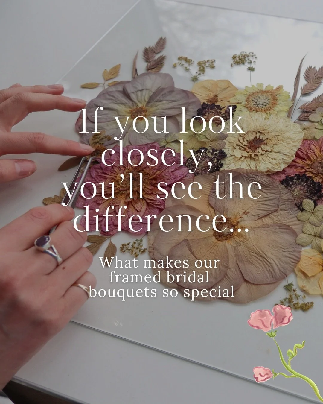 The quality and level of detail that goes in to each and every one of my framed bridal bouquets is something that I&rsquo;m really proud to shout about. 

It&rsquo;s taken me several years to refine my flower pressing and framing skills, and a level 