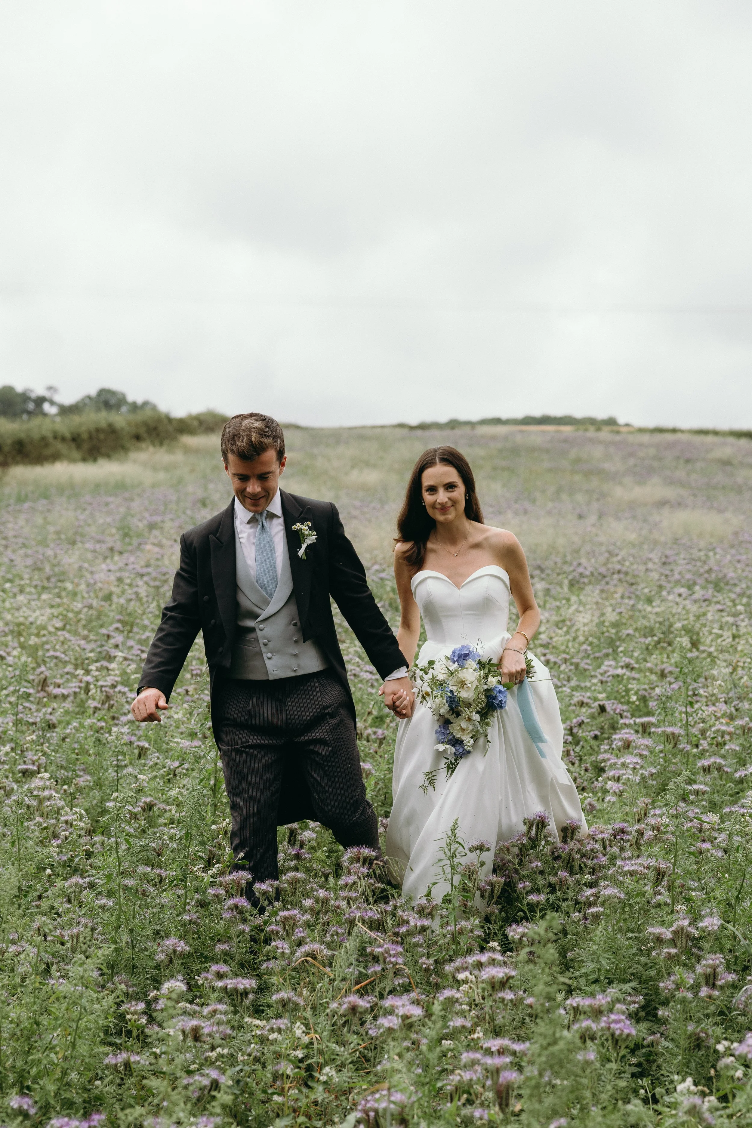 White and blue bridal bouquet made in Yorkshire