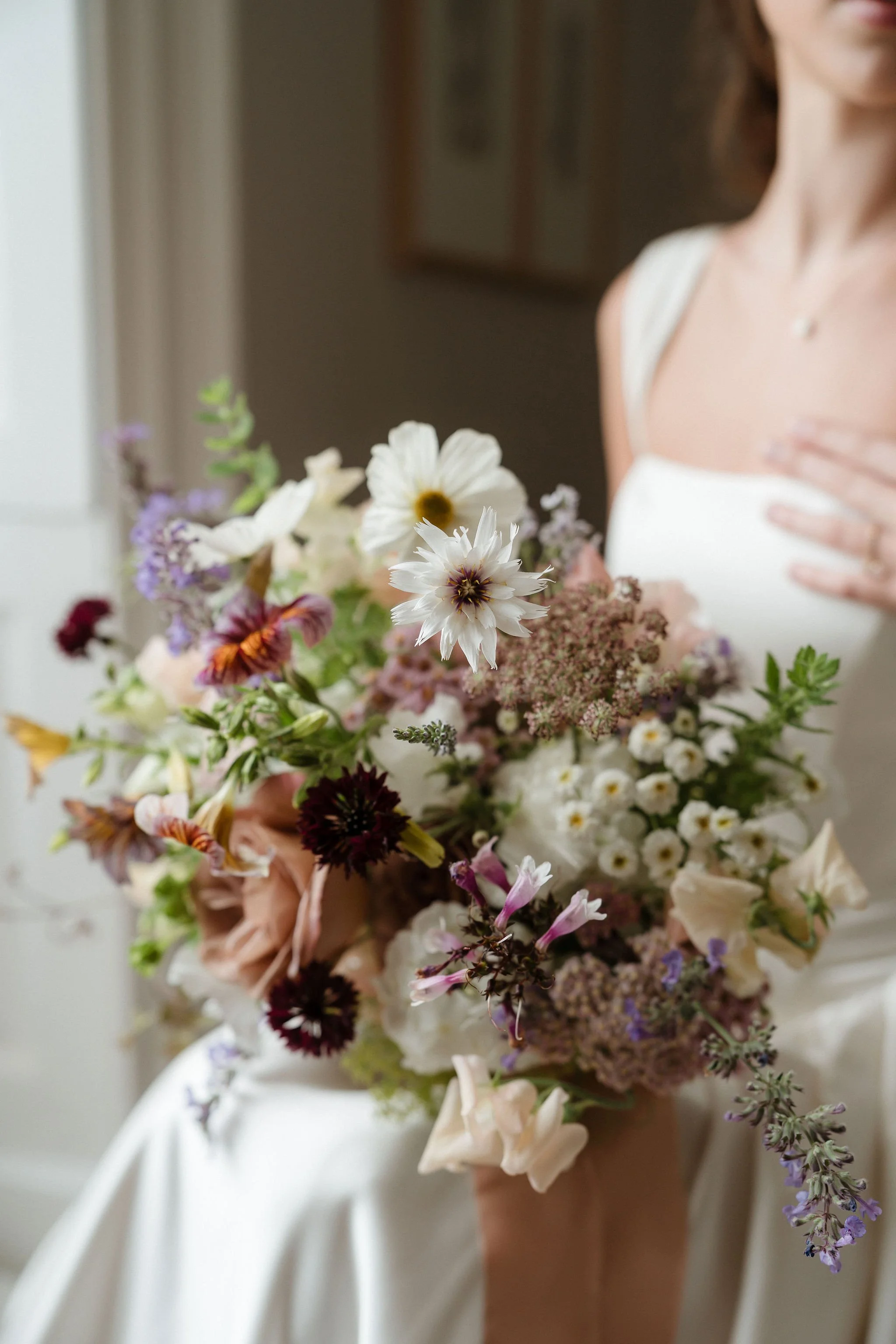 Natural, earthy bridal bouquet made out of british grown flowers in Yorkshire