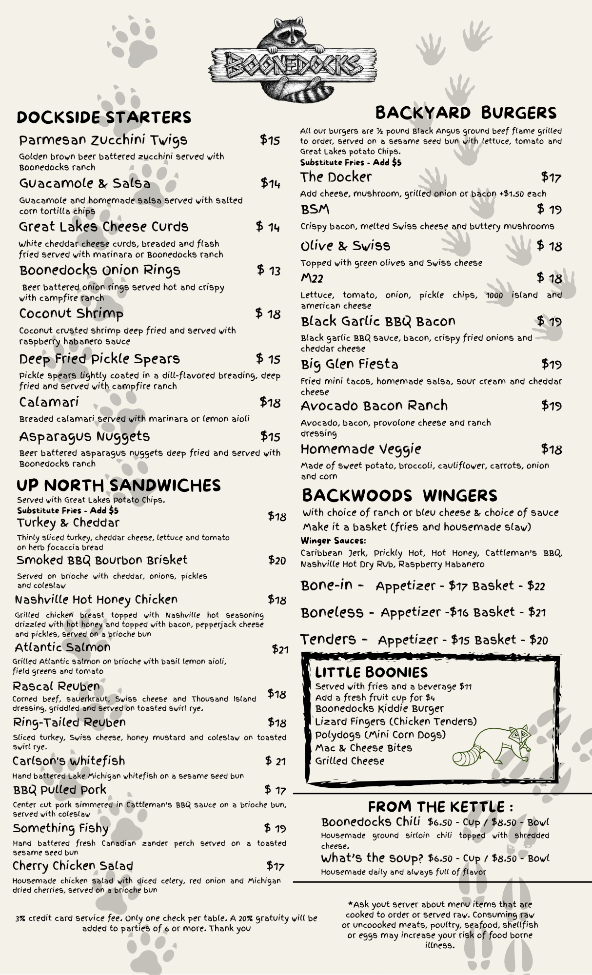 Boonedogs Menu Boonedocks