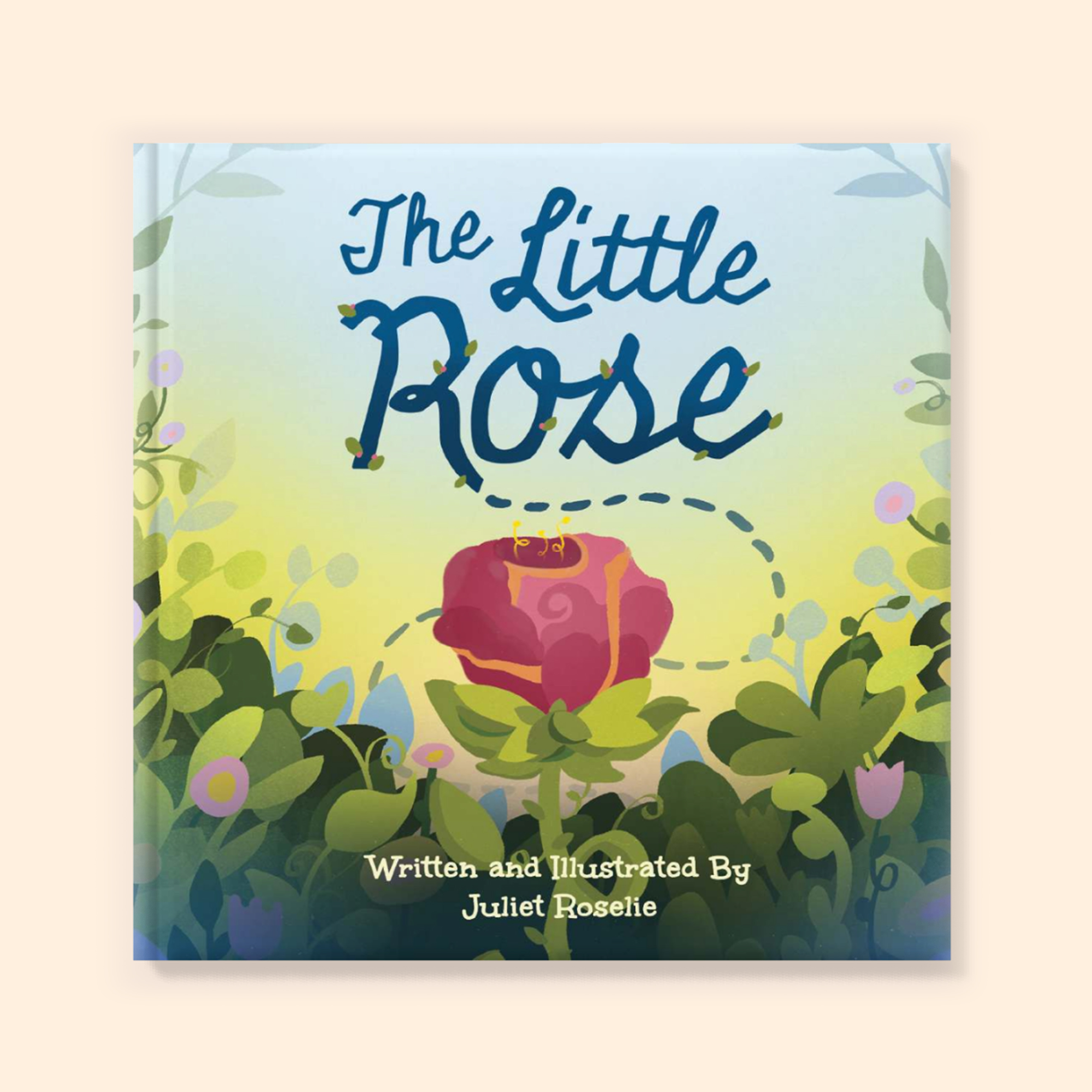 The Little Rose picture book cover featuring a colorful pink rose at the center with the book title and cover lettering