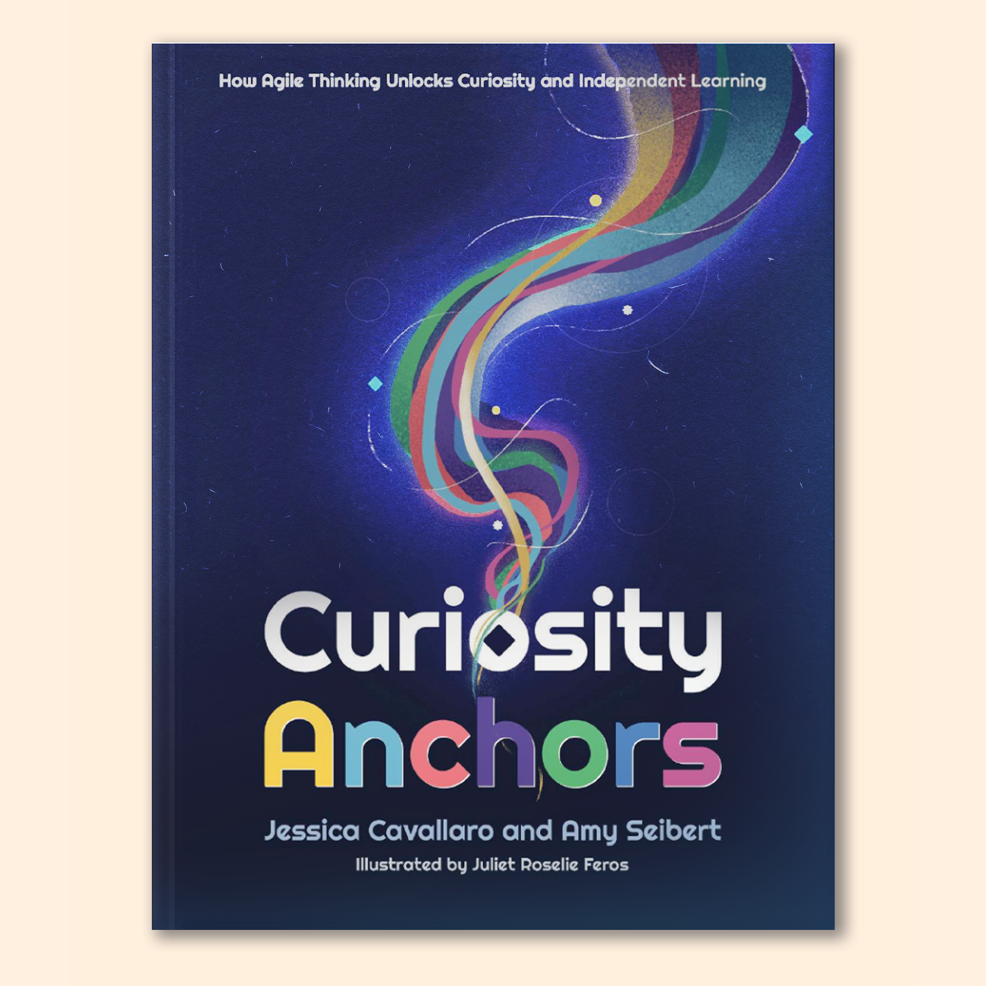 Curiosity Anchors book cover with swirling shapes flowing toward the title, creating a whimsical and magical visual inspired by curiosity and nature