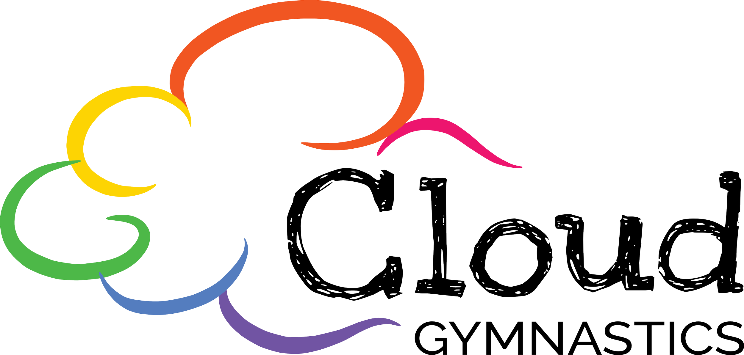 Colorful logo for Glow Gymnastics, featuring rainbow-colored circles around the words 'Glow Gymnastics' in black text.