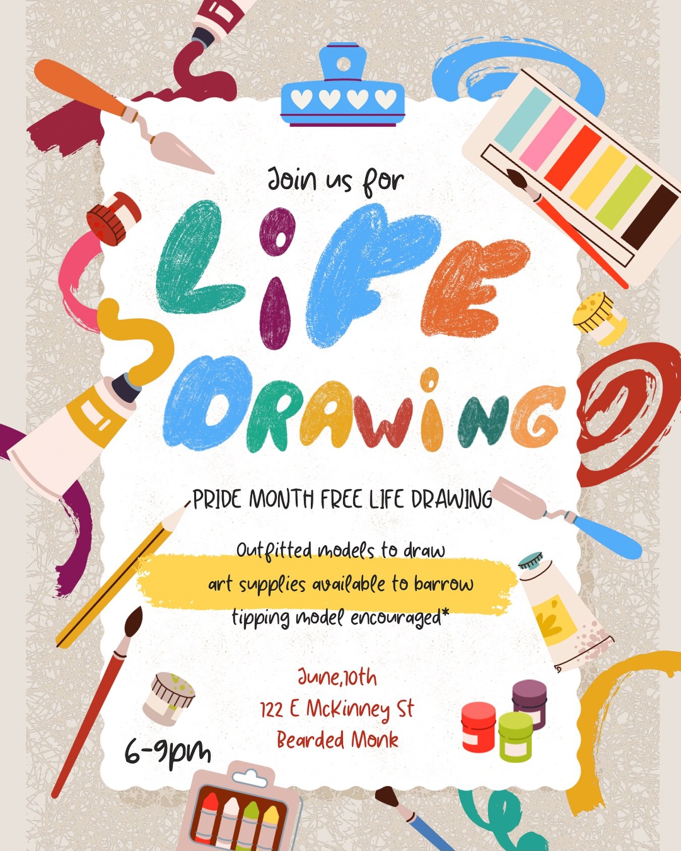 Come on out for second Tuesdays Life Drawing! As usual we’ll be @beardedmonk so feel free to make it a drink and draw or check out their mocktails. It’s bound to be a chill time to hang out with good drawing references.
.
.
#dentonsquare