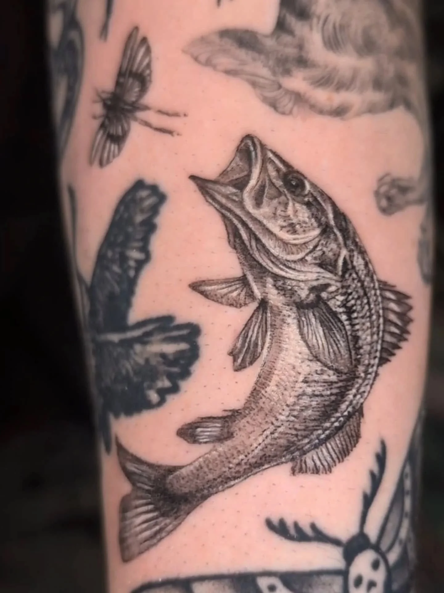 Billy Bass gap filler 😍
More fish tattoos, please.
.
.
.
#dentontx #texastattooartist #fishtattoo #txfishing #vintagetattoo #antiquetattoo #greyscaletattoo #gapfiller #patchwork #downtowndenton #femaletattooartist #animaltattoo #naturetattoo #cric