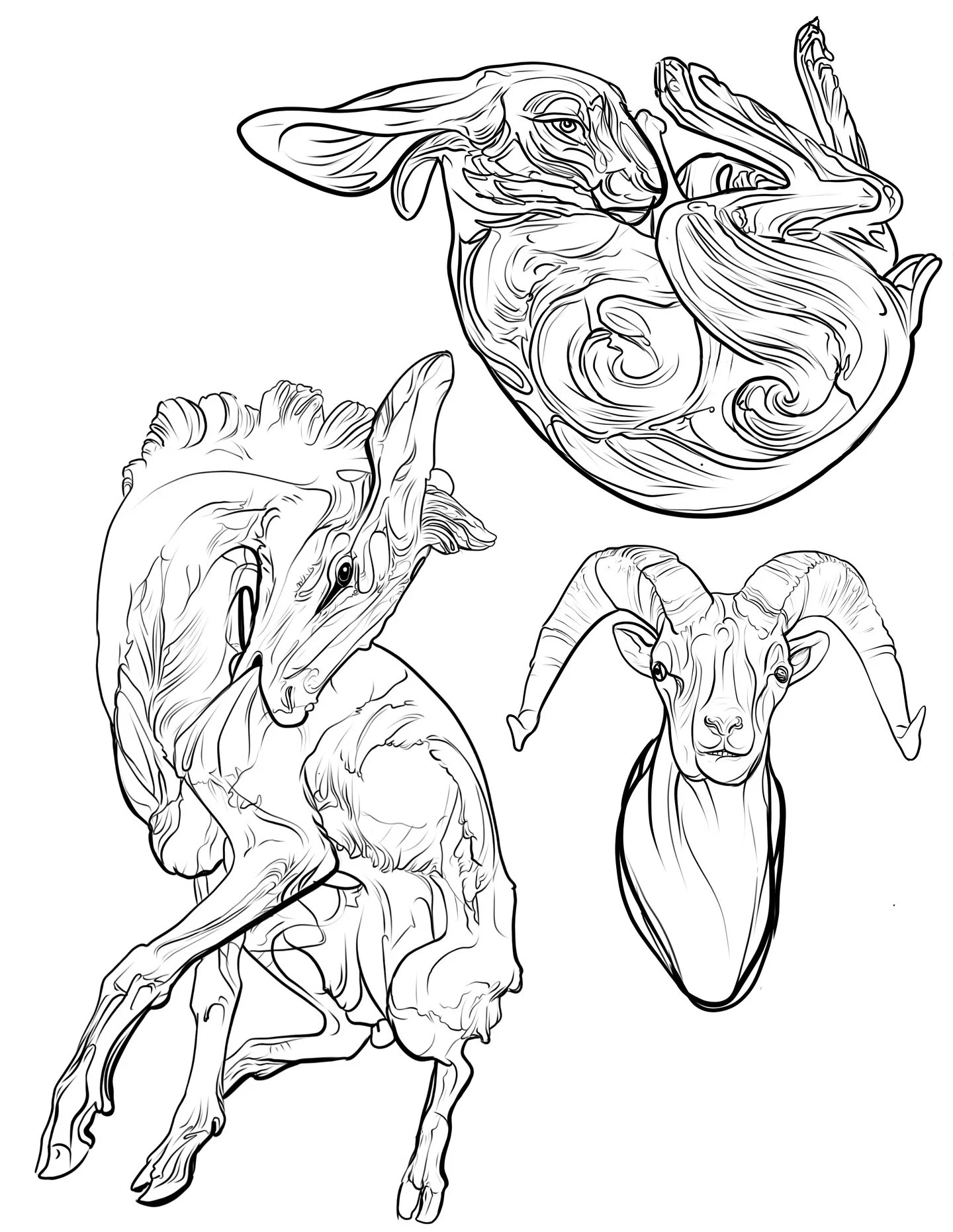 A sheet of creatures available to tattoo. 2 are based on beautiful sculptures and the ram is done in the same style. I love the influence of art-nouveau and I plan to incorporate more of it into my work and style. #flashtattoos #availablenow‼️ For my