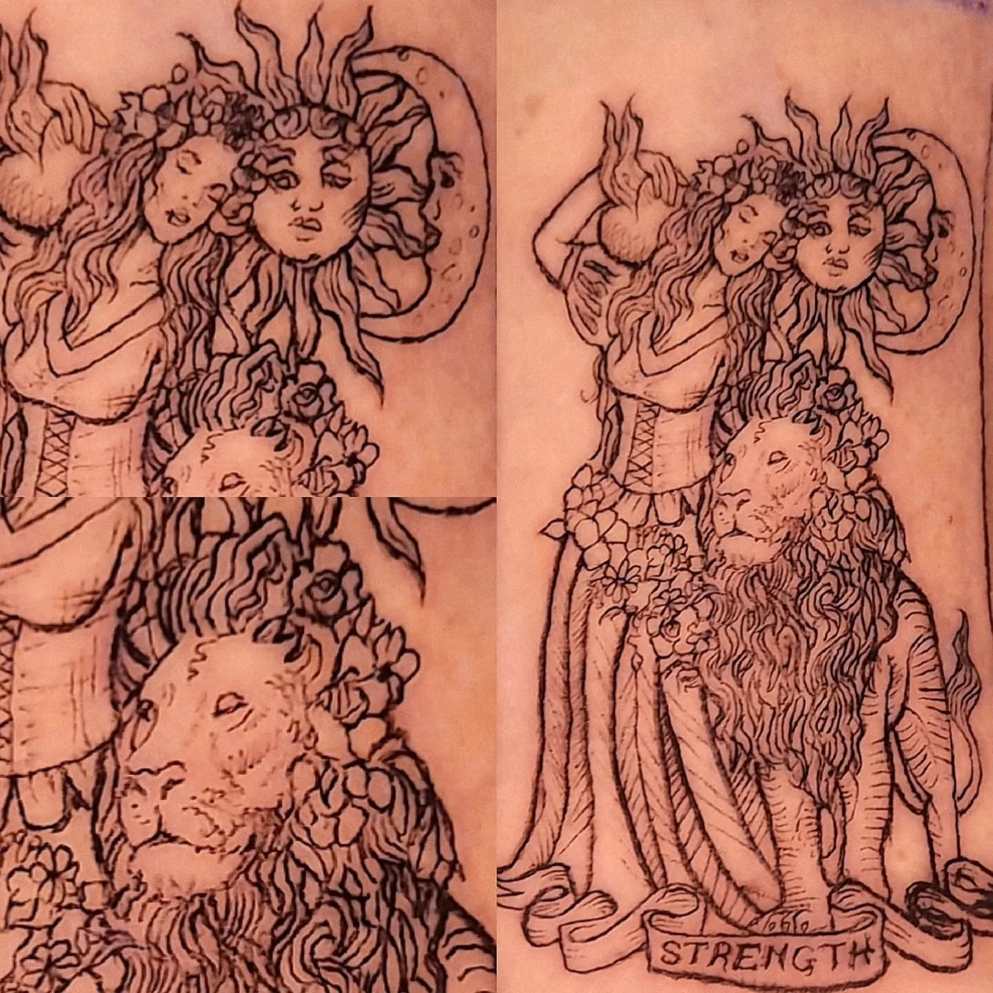 Added the strength card to my client Beth's Tarot spread. I am in love with the details I was able to capture, the lion, the sun, moon, I am very proud of the work I did. We could all use more strength in these stressful days. I am an aquarius and th