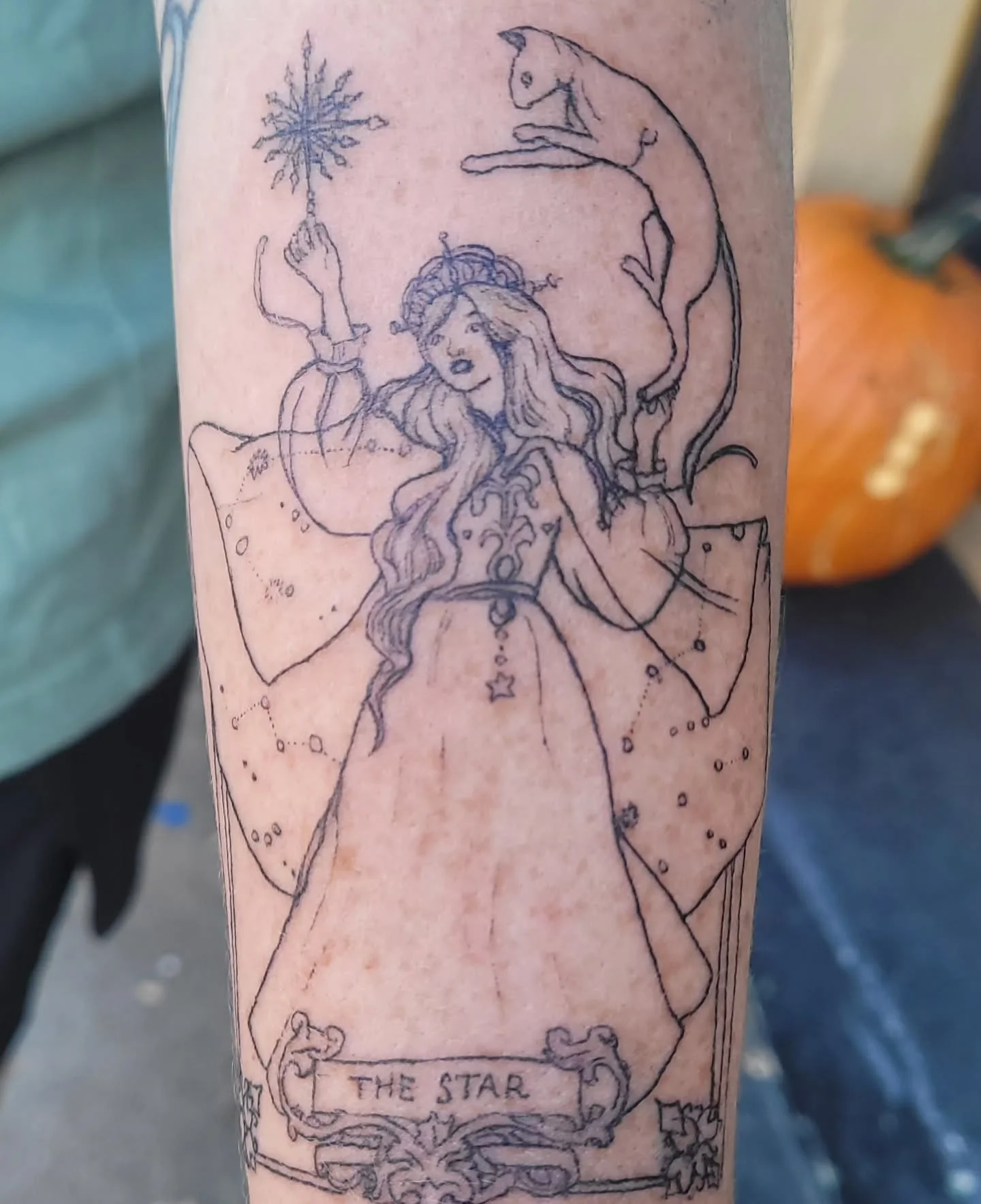 The Star Card for Brianna. I am so happy that she chose the star card, I have wanted to do this tattoo for the last year. The Star Tarot card&nbsp;symbolizes hope, healing, spiritual connection, and a renewed sense of purpose after a period of diffic