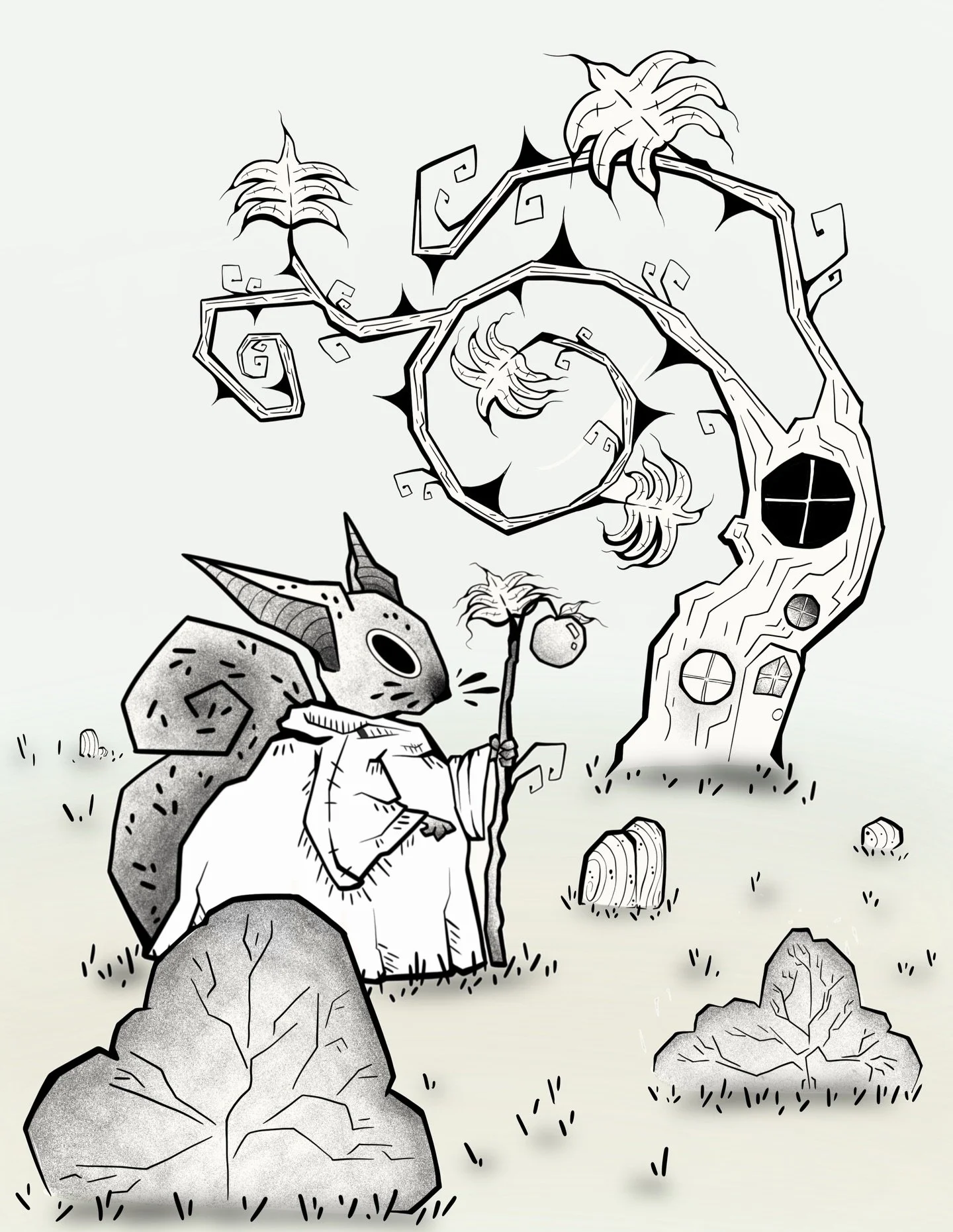 Thinking a bit more about the world the creatures I make inhabit. So this is Francis minding his own business like the little forest hermit he is. He enjoys warm tea, brisk walks, and walking people with his stick if they talk too much.
.
.
.
#squirr