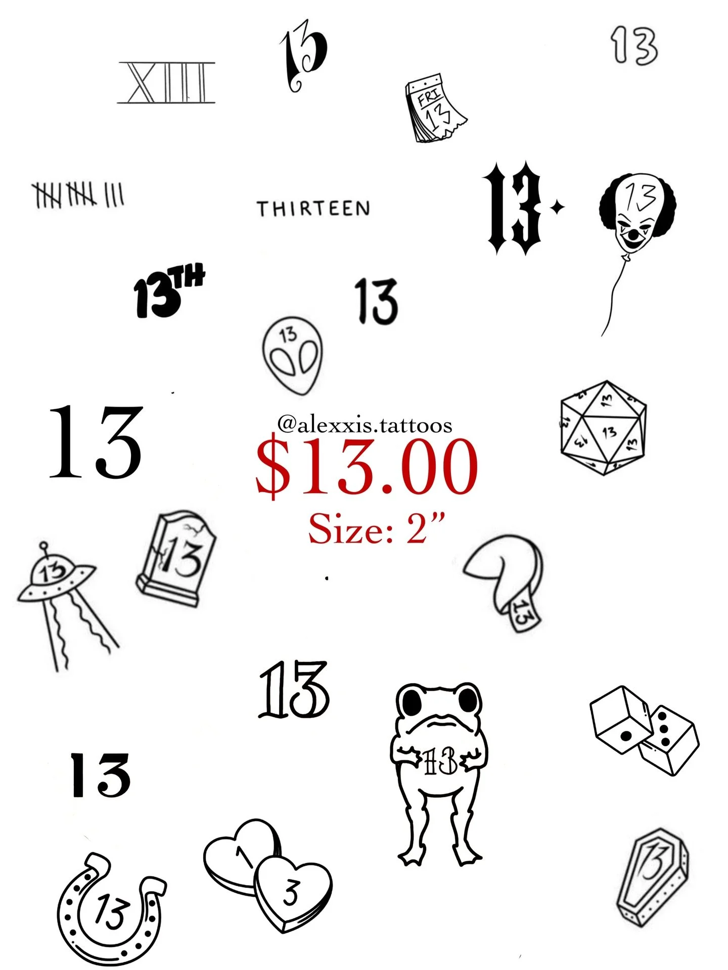 Heyo, here&rsquo;s my Friday the 13th flash. 
I will be doing flash on Friday the 13th from 10am to when I run out of supplies, 
There&rsquo;s no limit to how many you can get. 
The sizing is firm. 
No restrictions on where you put them. 
First come 