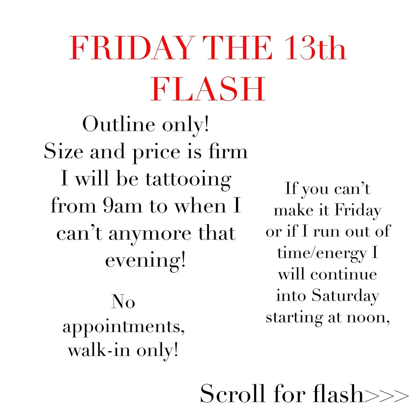 ‼️‼️ 
Here&rsquo;s my flash for Friday the 13th this month! I reccommend arriving early! We got slammed last month! ❤️&zwj;🔥
Hope to see you there!

#tattooflash #tattoo #tattoos #dfw #dentontx